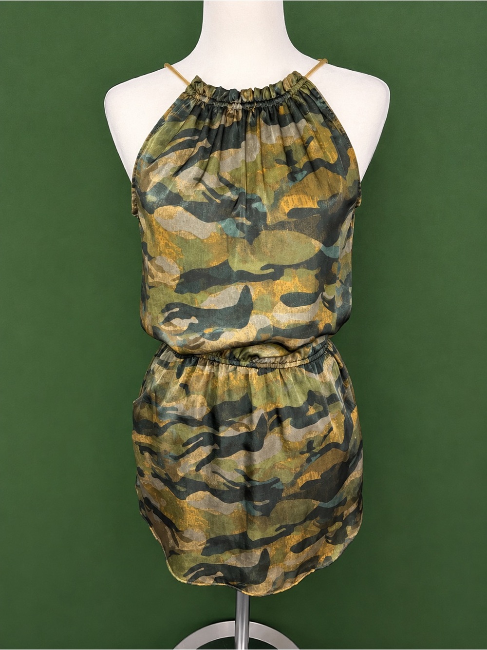 Halter Camo Mini Dress in Olive Green